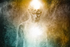 Man with conceptual spiritual body art